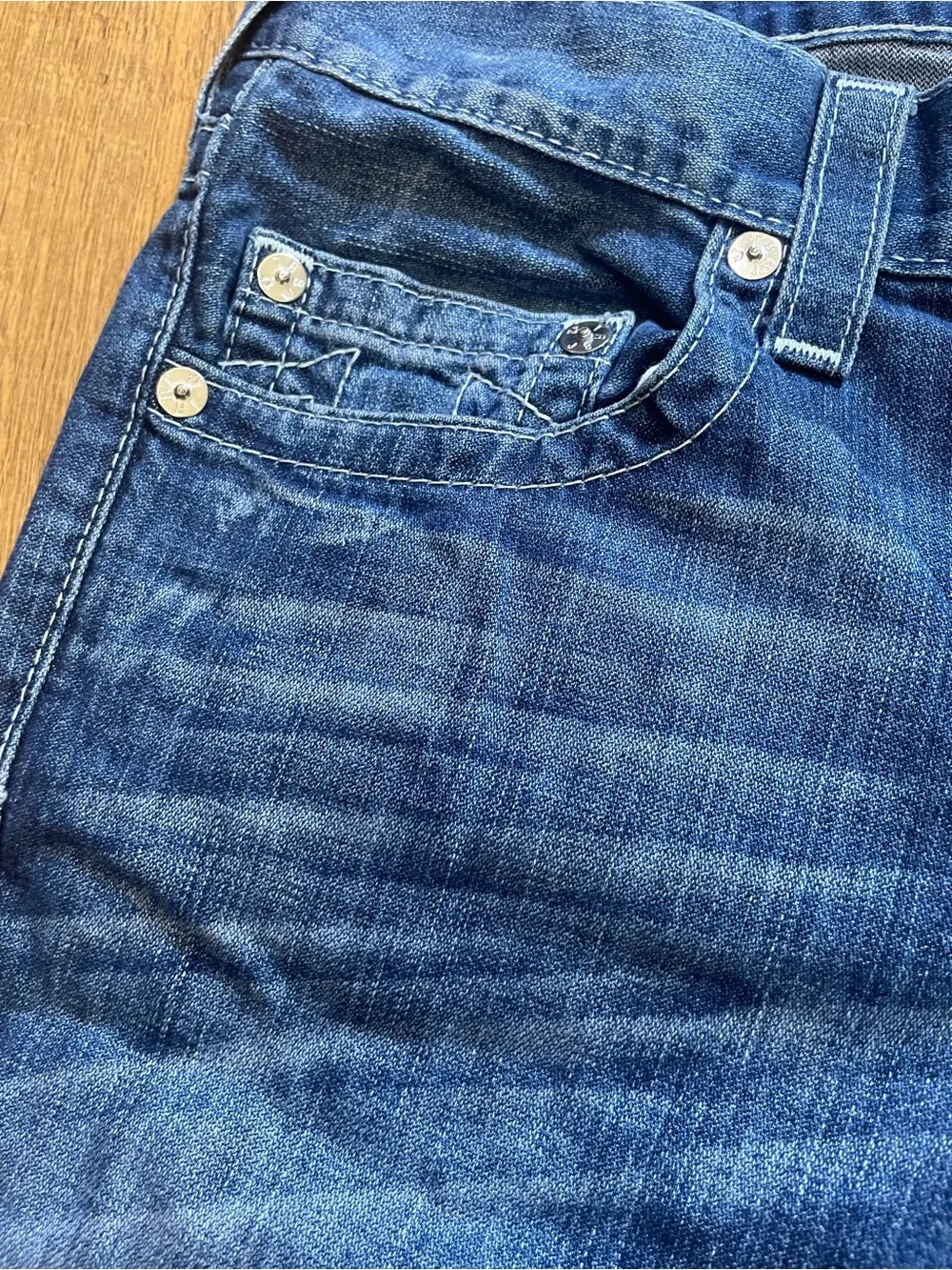 True Religion Blue Denim Skinny Jeans with Horseshoe Pocket Stitching